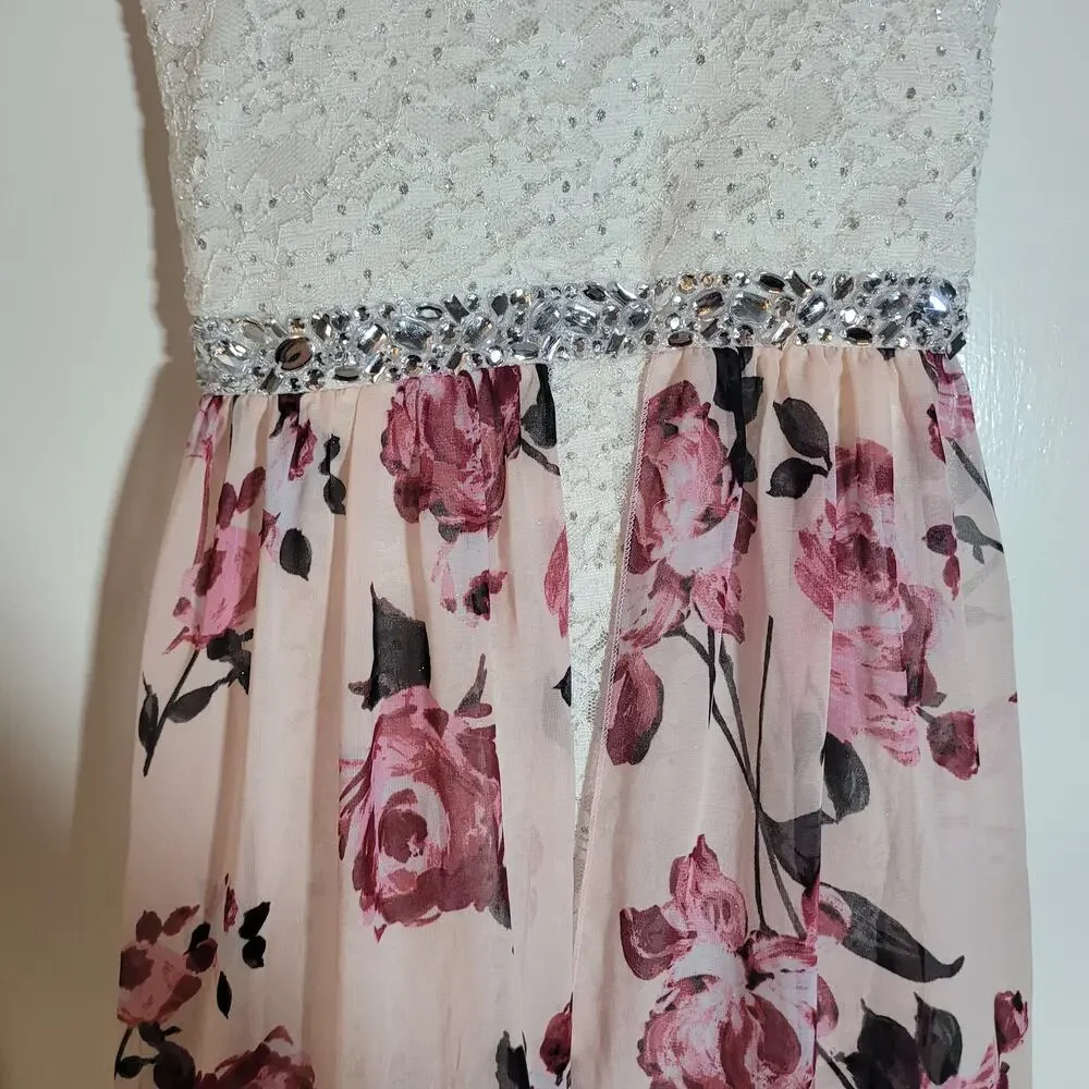 Speechless Kids Size 8 Sleeveless‎ Walkthrough Maxi Dress Pink Romper Lace Fancy
